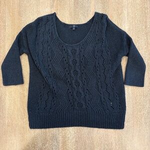 Gap Cable Knit Sweater XS Navy Blue 3/4 Sleeve Textured Knit
